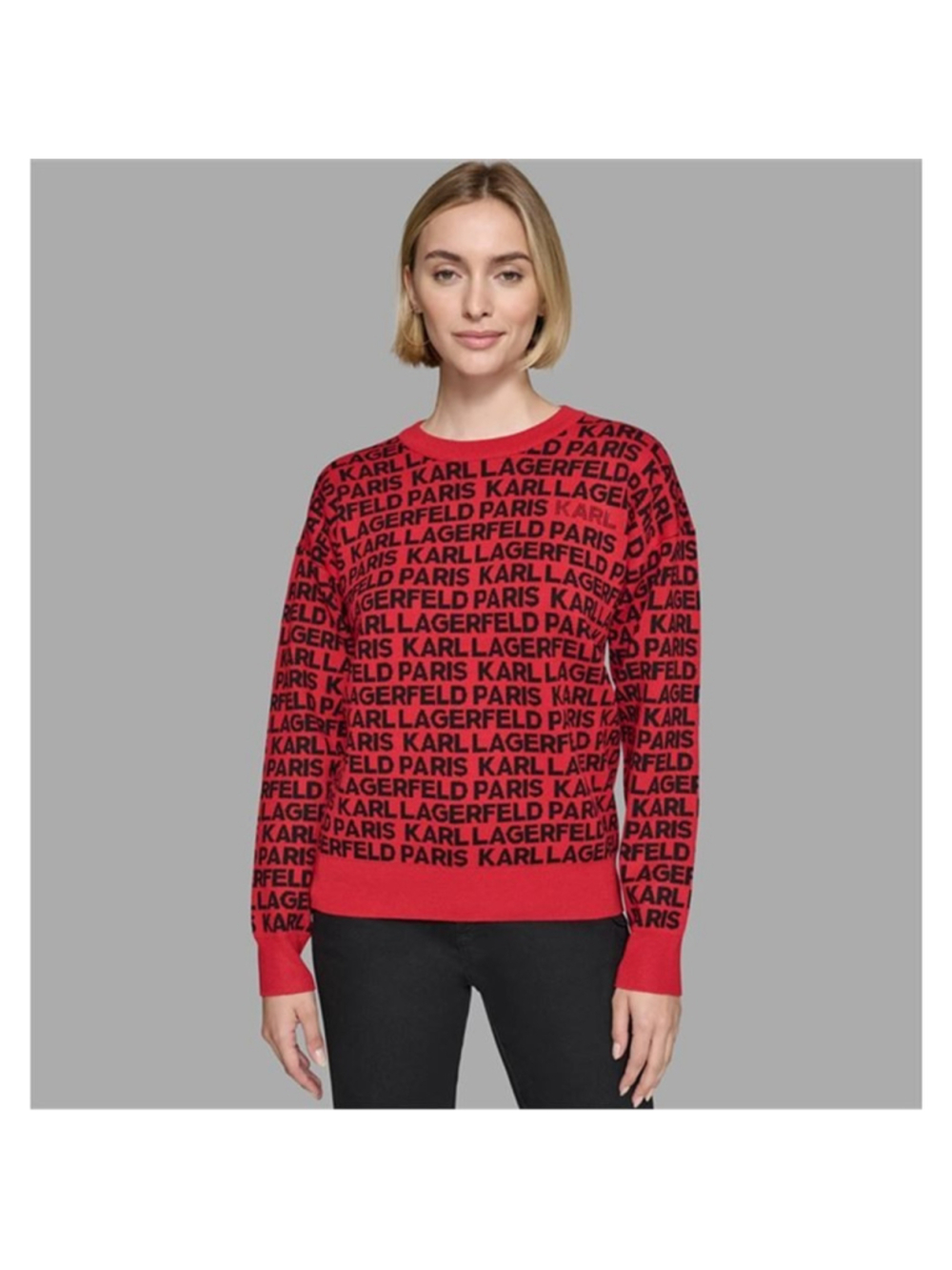 Karl Lagerfeld Paris Women's All Over Logo Sweater Red Size Small